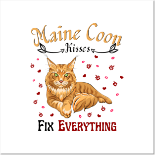 Maine Coon Kisses Fix Everything, Cute Maine Coon Cat Lover Posters and Art